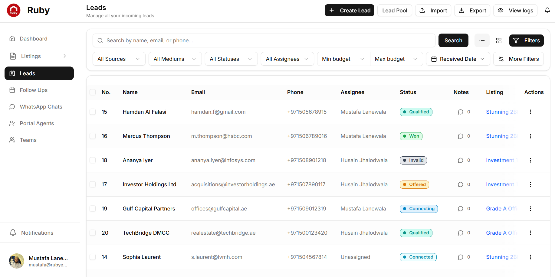 Lead Dashboard - AI-powered lead management