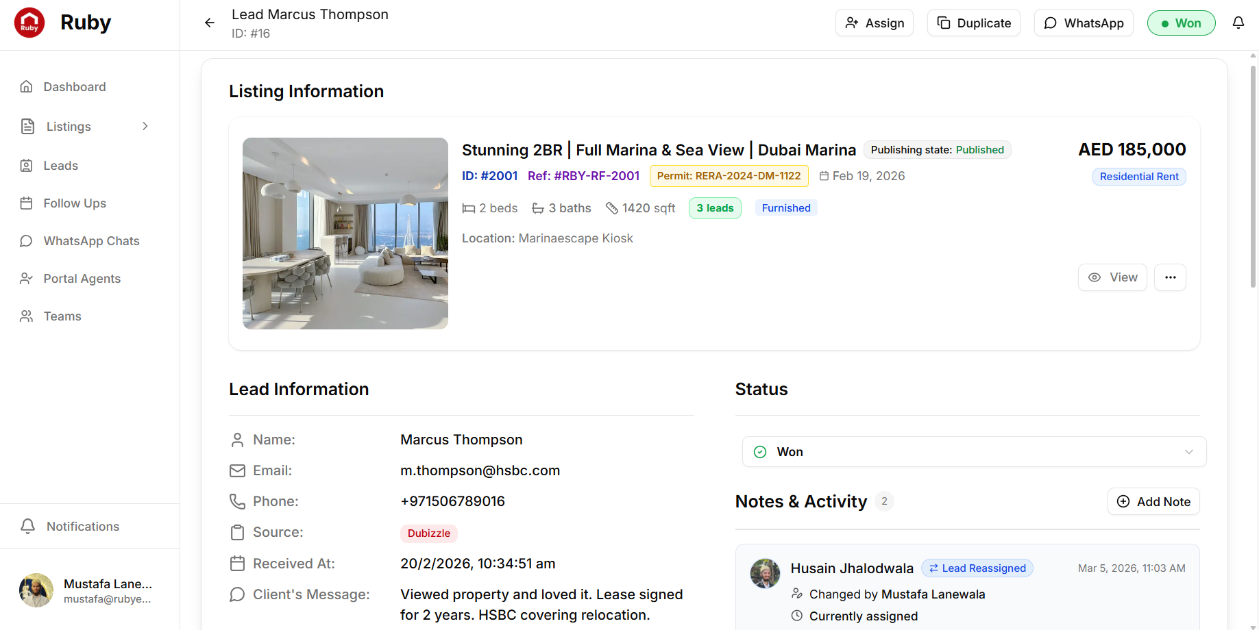 Lead Details - Complete lead profile